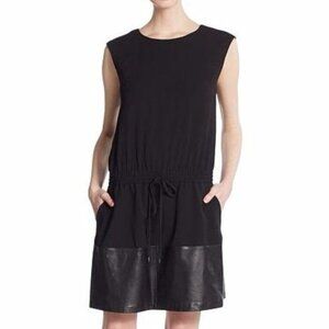 Vince Black Sleeveless Dress With Leather Trim Size XL womens  ($495)
